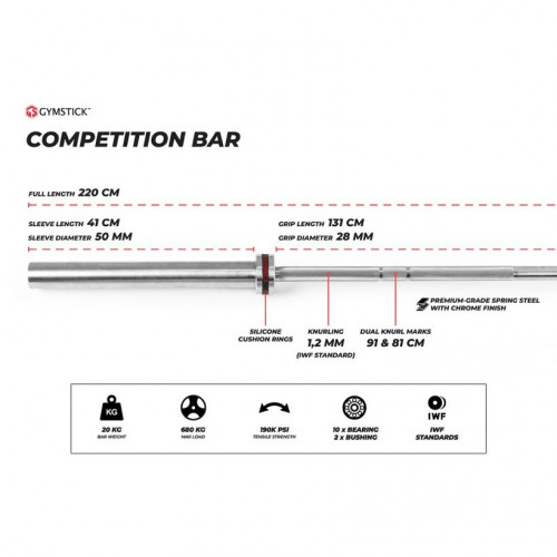 Olimpinis grifas GYMSTICK Competition Bar 20kg