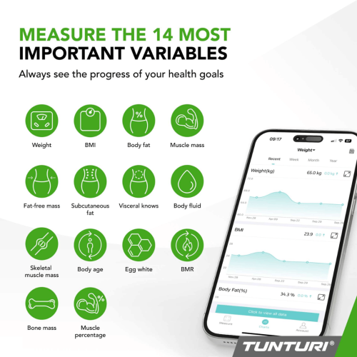 Svarstyklės TUNTURI SC30 SMART SCALE WITH APP