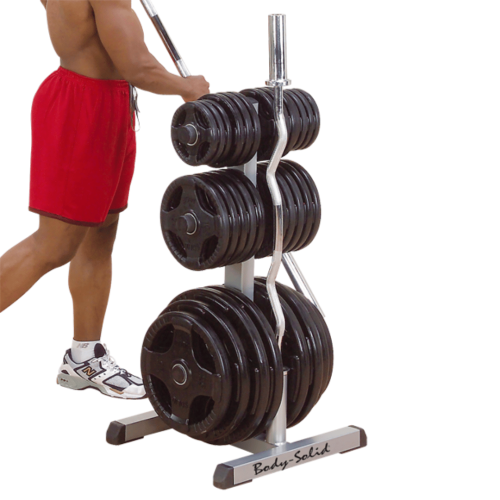 Olimpinių svarmenų ir grifų stovas BODYSOLID Olympic Plate Tree & Bar Holder