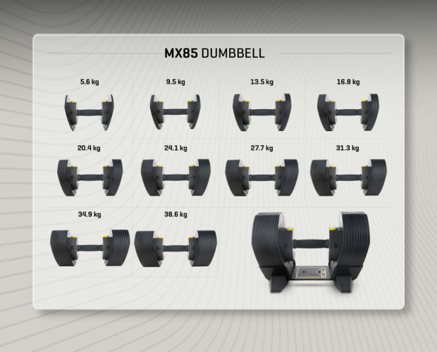 Reguliuojamo svorio svarmuo MX Select MX85 Dumbbells 5,6–38,6 kg CH