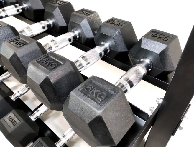 Šešiakampių hantelių rinkinys STRONGMAN (2x1-10kg)