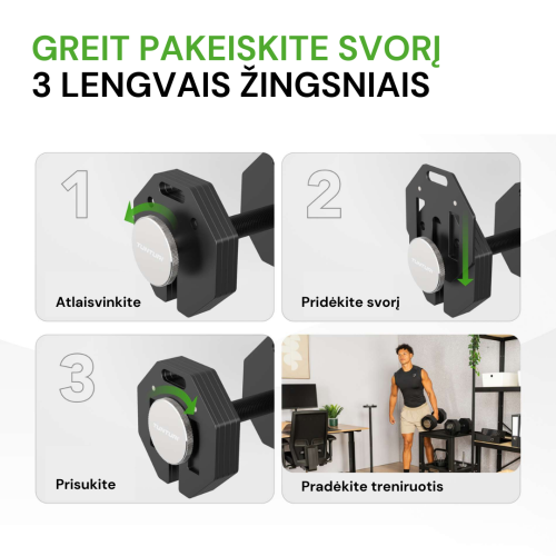 Reguliuojamo svorio svarmuo / hantelis Tunturi Rapid Adjustable Dumbbell 20 kg