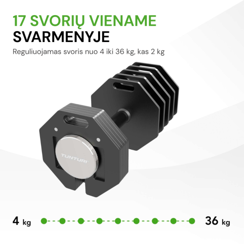 Reguliuojamo svorio svarmuo / hantelis Tunturi Rapid Adjustable Dumbbell 36 kg
