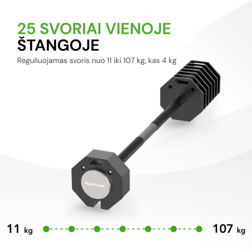 Reguliuojamo svorio štanga Tunturi Rapid Adjustable Barbell 107 kg