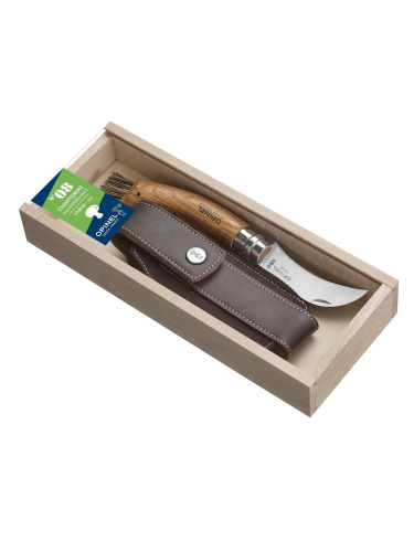 Opinel Nr. 8 grybavimo peilis su ąžuoline rankena ir dėklu dėžutėje