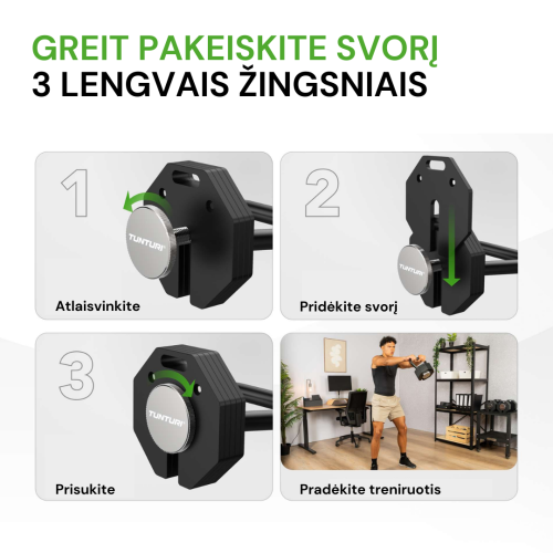 Reguliuojamo svorio svarstis Tunturi Rapid Adjustable Kettlebell Handle 28 kg