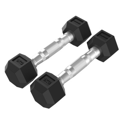Hanteliai TUNTURI Platinum Hex Rubber Dumbbell, 1-50kg (Svoris: 2 x 1 kg)