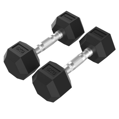 Hanteliai TUNTURI Platinum Hex Rubber Dumbbell, 1-50kg (Svoris: 2 x 5 kg)