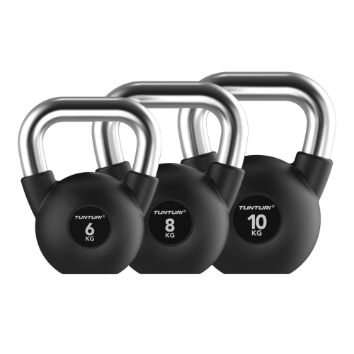 Gumuotų svarsčių rinkinys Tunturi Platinum Rubber Kettlebell 6–10 kg