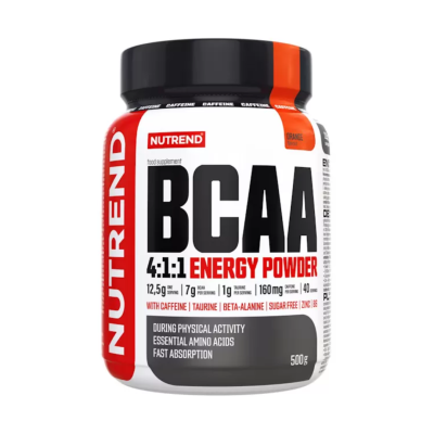 Aminorūgštys „Nutrend BCAA 4:1:1 Energy Powder“, apelsinų skonio, 500 g