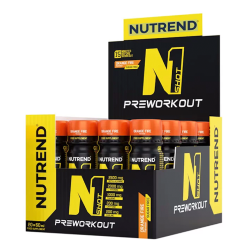 Prieštreniruotinis stimuliantas „Nutrend N1 Shot“ 60 ml x 20 vnt., raudonojo apelsino skonio