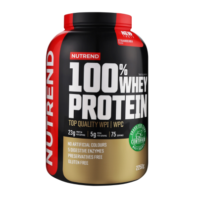 Išrūgų baltymai „Nutrend 100% Whey Protein“, 2250 g, braškių skonio