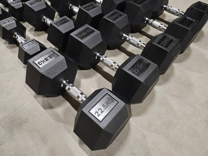 Jėgos rinkinys – Reguliuojamas suoliukas, 220 kg Hex hanteliai ir 3 eilių stovas