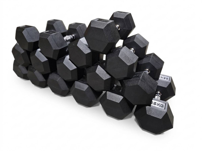 Jėgos rinkinys – Reguliuojamas suoliukas, 385 kg Hex hanteliai ir 3 eilių stovas