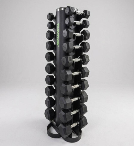 110 kg Hex hanteliai + stovas + RawFitness komercinis suoliukas