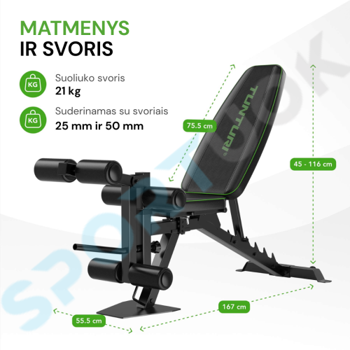 Reguliuojamas jėgos suoliukas TUNTURI UB60