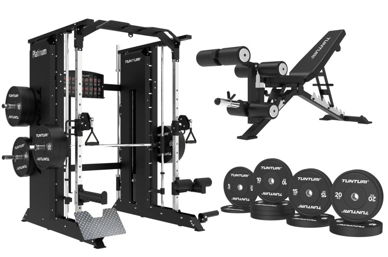 Tunturi platinum Elite set: Smith staklės | Platinum suoliukas | Platinum bumperiai