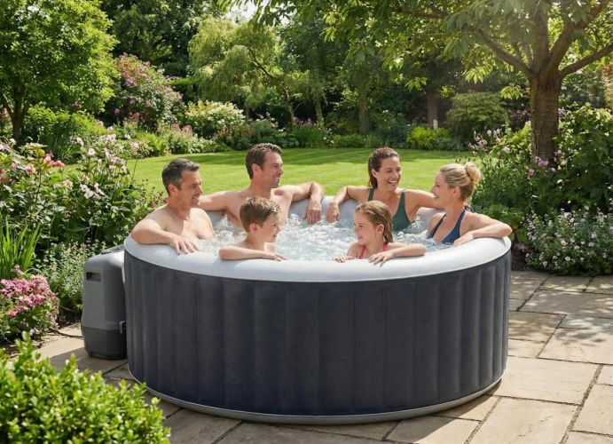 Phuket Blue Laser Rattan Inflatable Spa, 4-6-seater