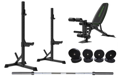 Home GYM set: Stovas SS60 + suoliukas TUNTURI UB60 + Oliminis grifas + 100 kg bumperiai
