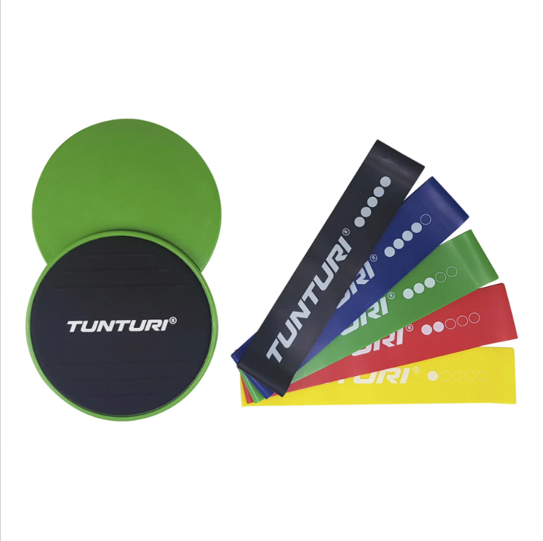Pasipriešinimo juostų ir slydimo diskų (slaiderių) komplektas Tunturi Resistance & Core Sliders Set