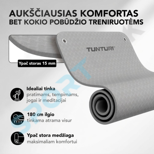 Profesionalių treniruočių kilimėlių komplektas „Tunturi Platinum Fitness Mat EVA“, 180 cm, juodos spalvos, 6 vnt.
