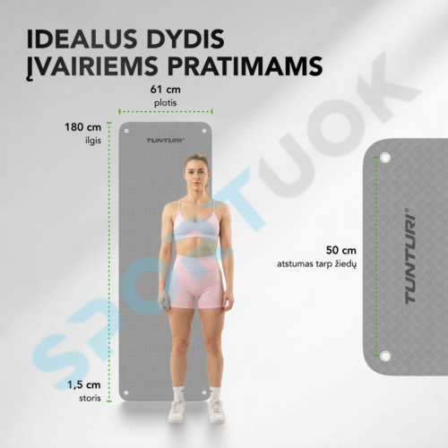 Profesionalių treniruočių kilimėlių komplektas „Tunturi Platinum Fitness Mat EVA“, 180 cm, juodos spalvos, 6 vnt.